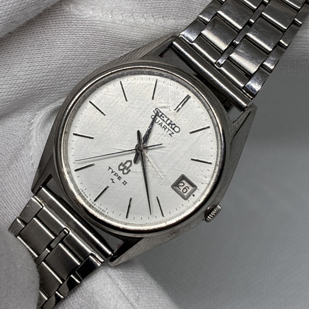 Seiko Type II Watch Men 34mm Silver Dial Silver Tone Date 7122-7020